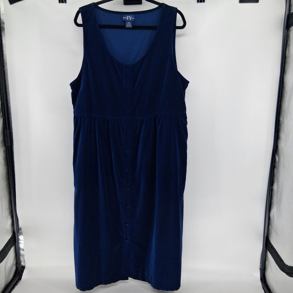TY Original Wear 20W Jumper Dress Pinafore Midi Pockets Velour Retro Cottagecore